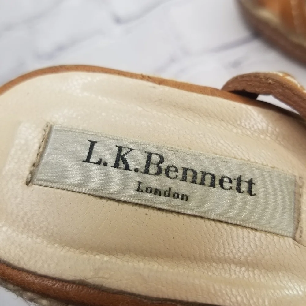 L.K. Bennett strappy leather espadrille wedge platform sandals